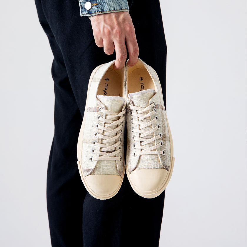 CHECK JUTE LACE-UP SNEAKERS