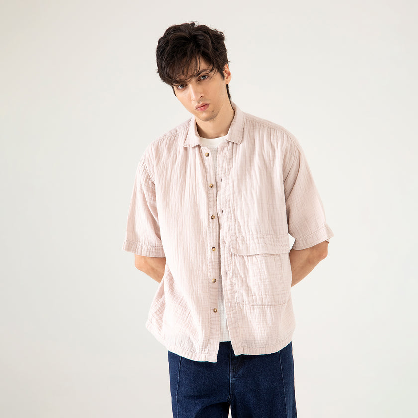 MUSLIN OVERSIZED PATCH POCKET OVERSHIRT