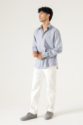 LINEN PATCH POCKET BUTTON DOWN SHIRT