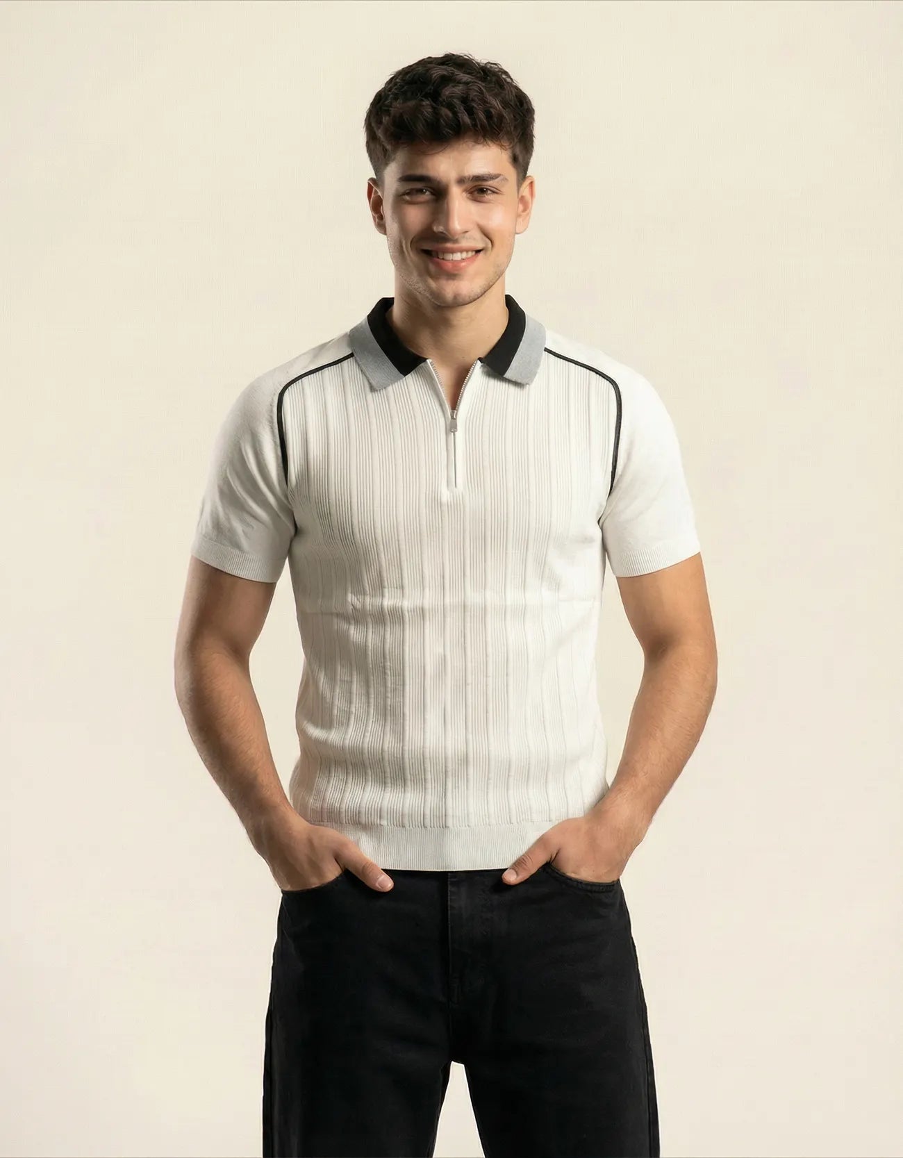 RIB TEXTURED QUARTER ZIPPER