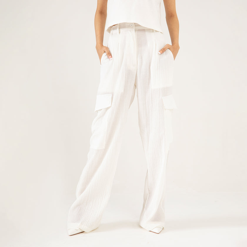 TEXTURED CARGO WIDELEG PANTS