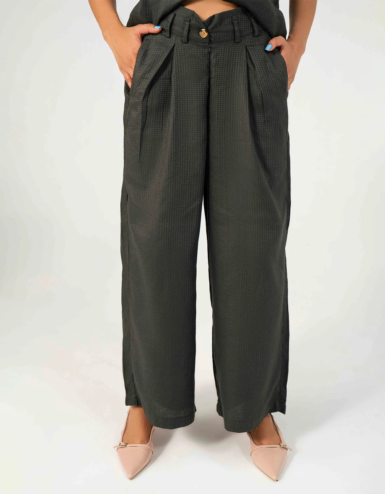 WAFFLE TEXTURED WIDE LEG TROUSER