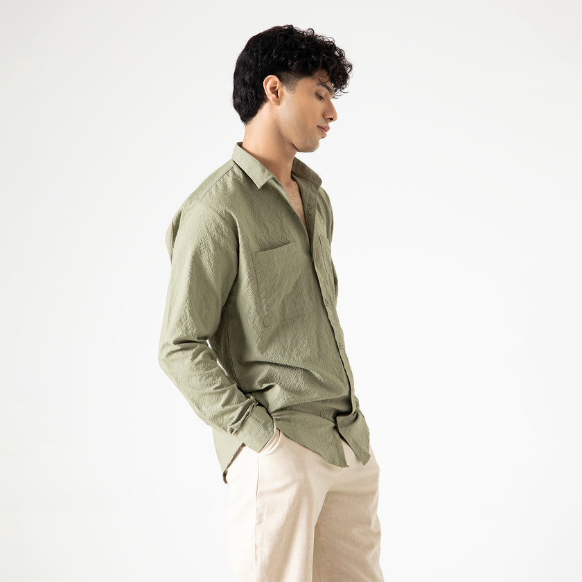 DOUBLE PATCH POCKET TEXTURED SHIRT