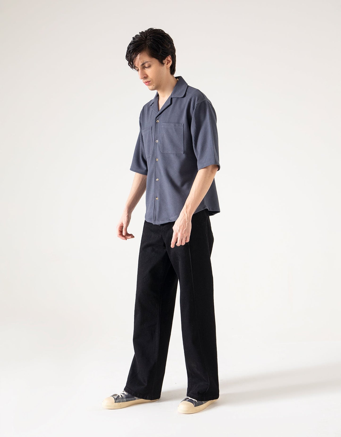 CAMP COLLAR WAFFLE HALF SLEEVES SHIRT