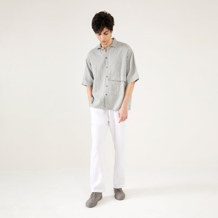 MUSLIN OVERSIZED PATCH POCKET OVERSHIRT