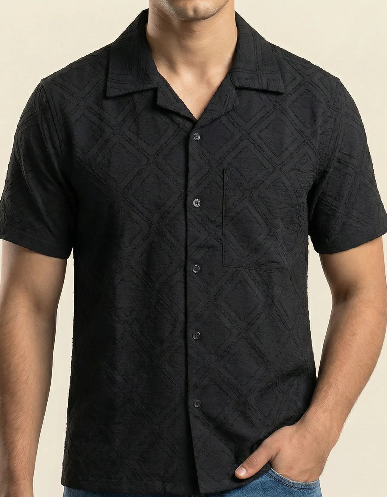 CROCHET CAMP COLLAR SHIRT