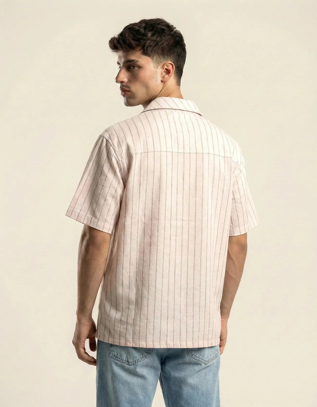 STRIPE TEXTURED CAMP COLLAR SHIRT