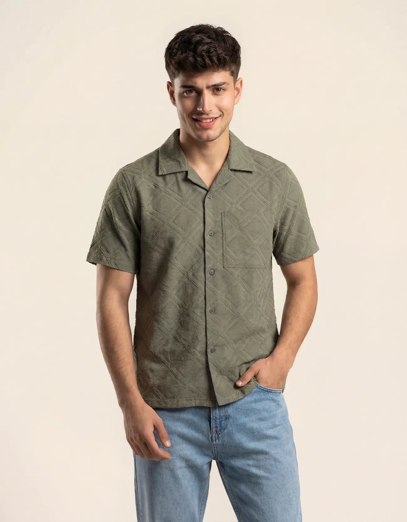 CROCHET CAMP COLLAR SHIRT