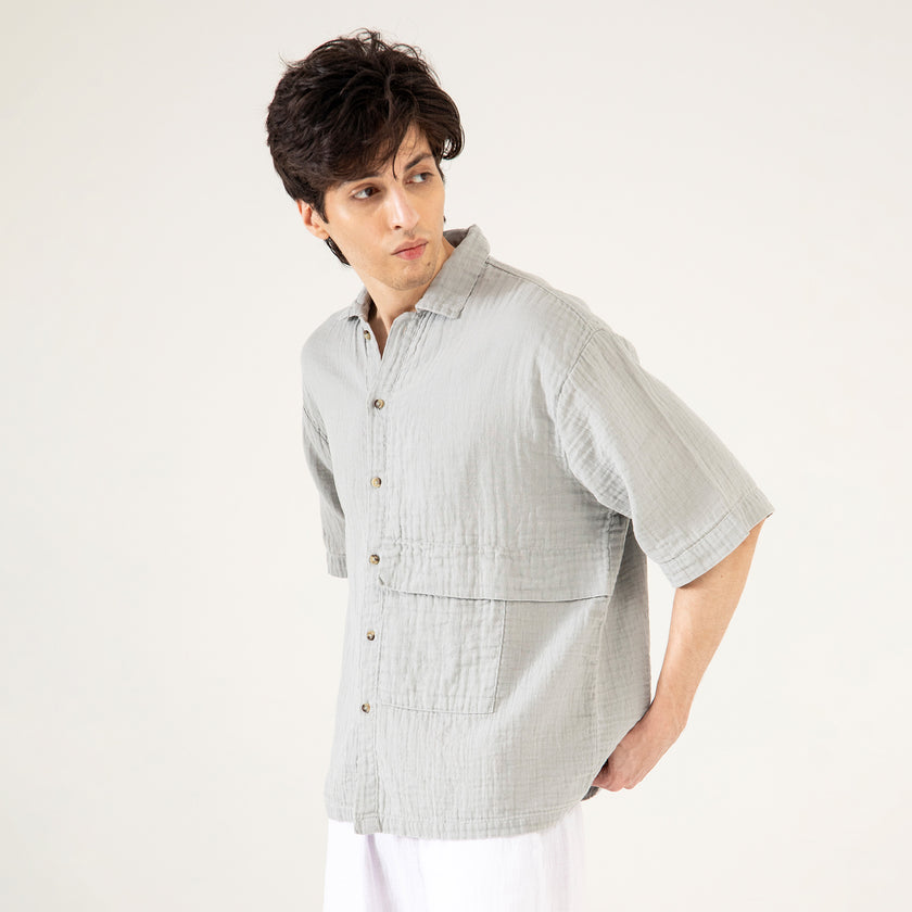 MUSLIN OVERSIZED PATCH POCKET OVERSHIRT