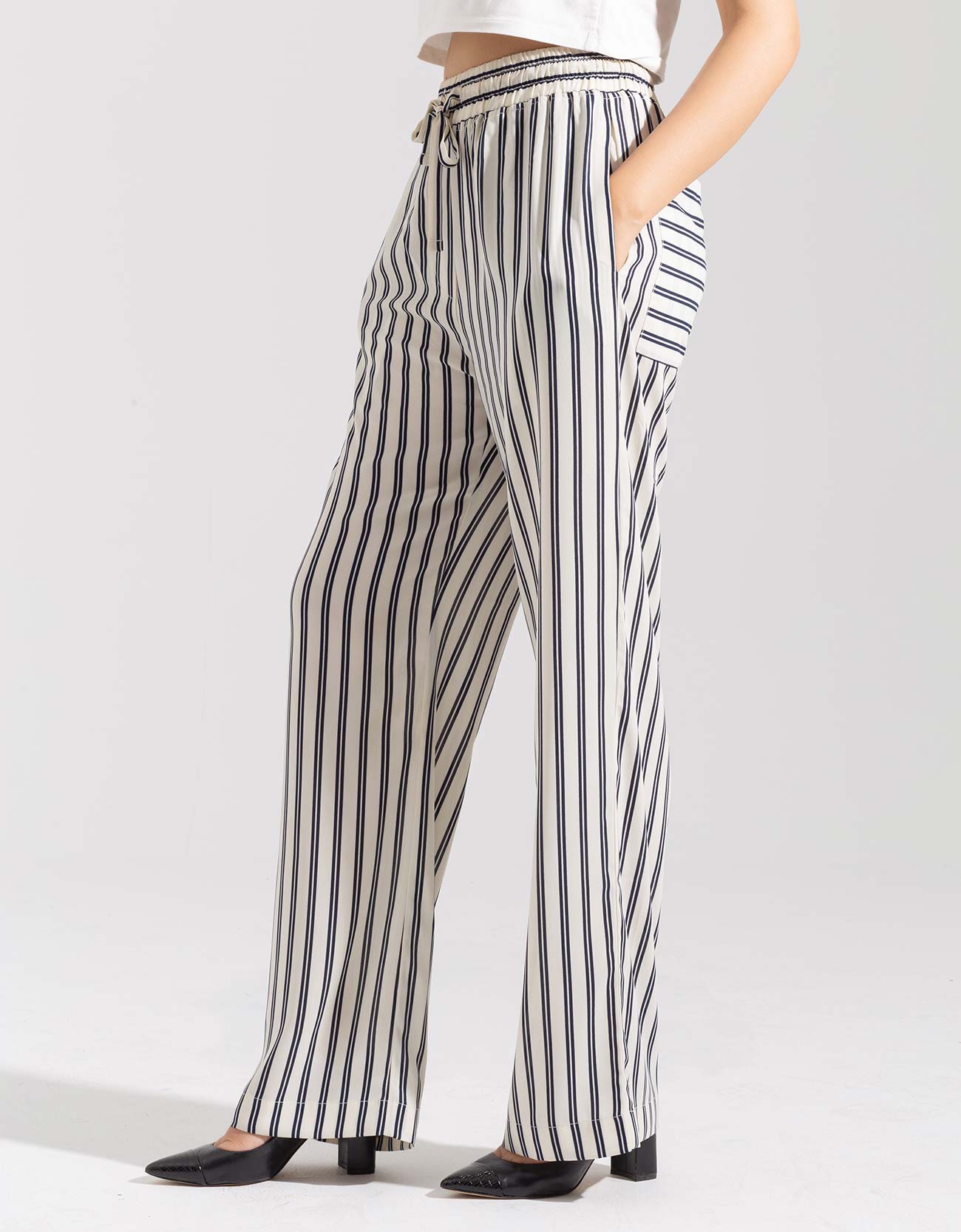 STRIPPED WIDE LEG TROUSERS