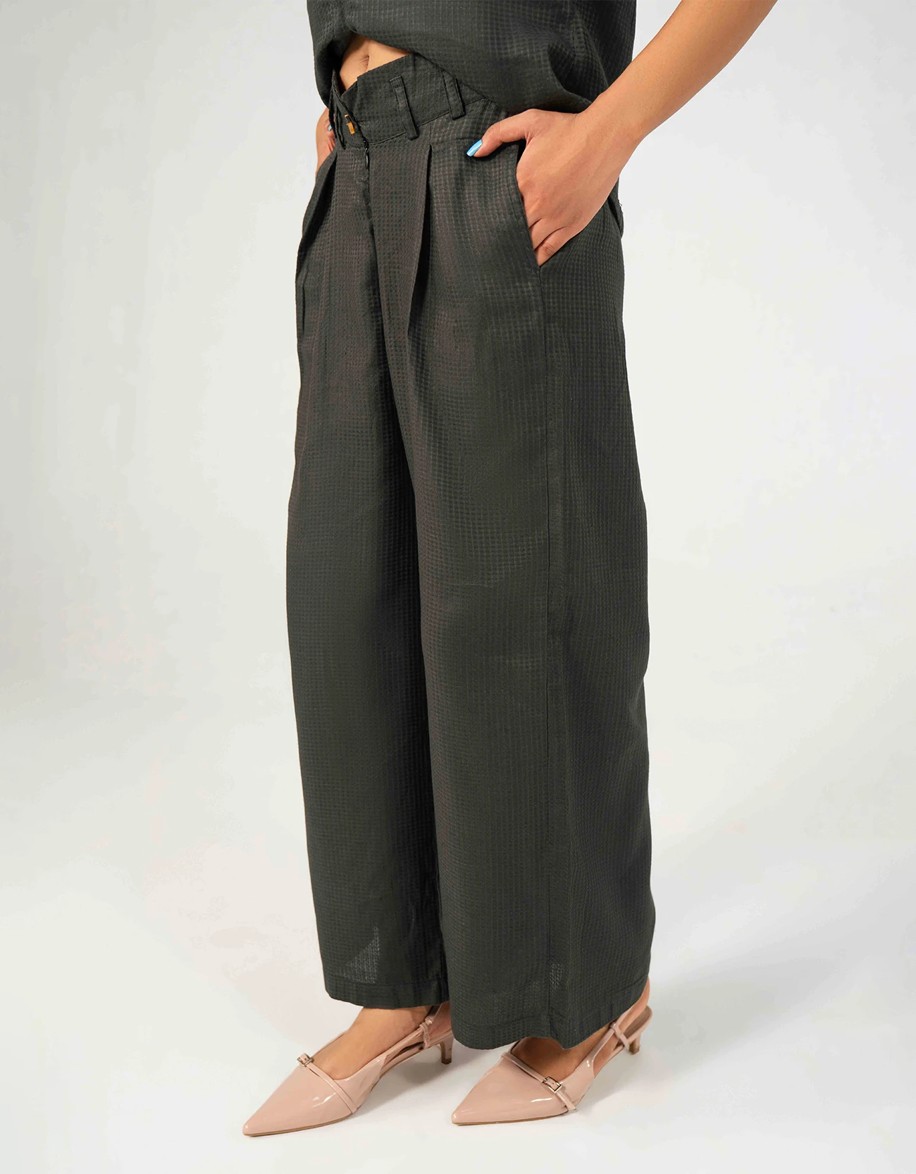 WAFFLE TEXTURED WIDE LEG TROUSER
