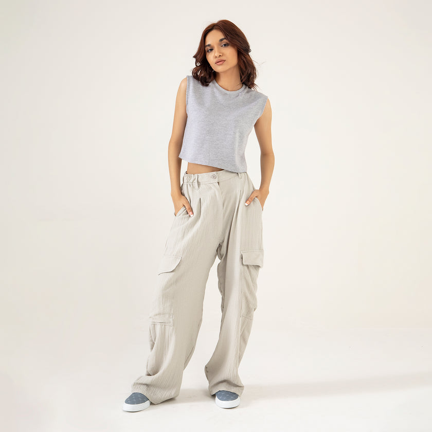 TEXTURED CARGO WIDELEG PANTS