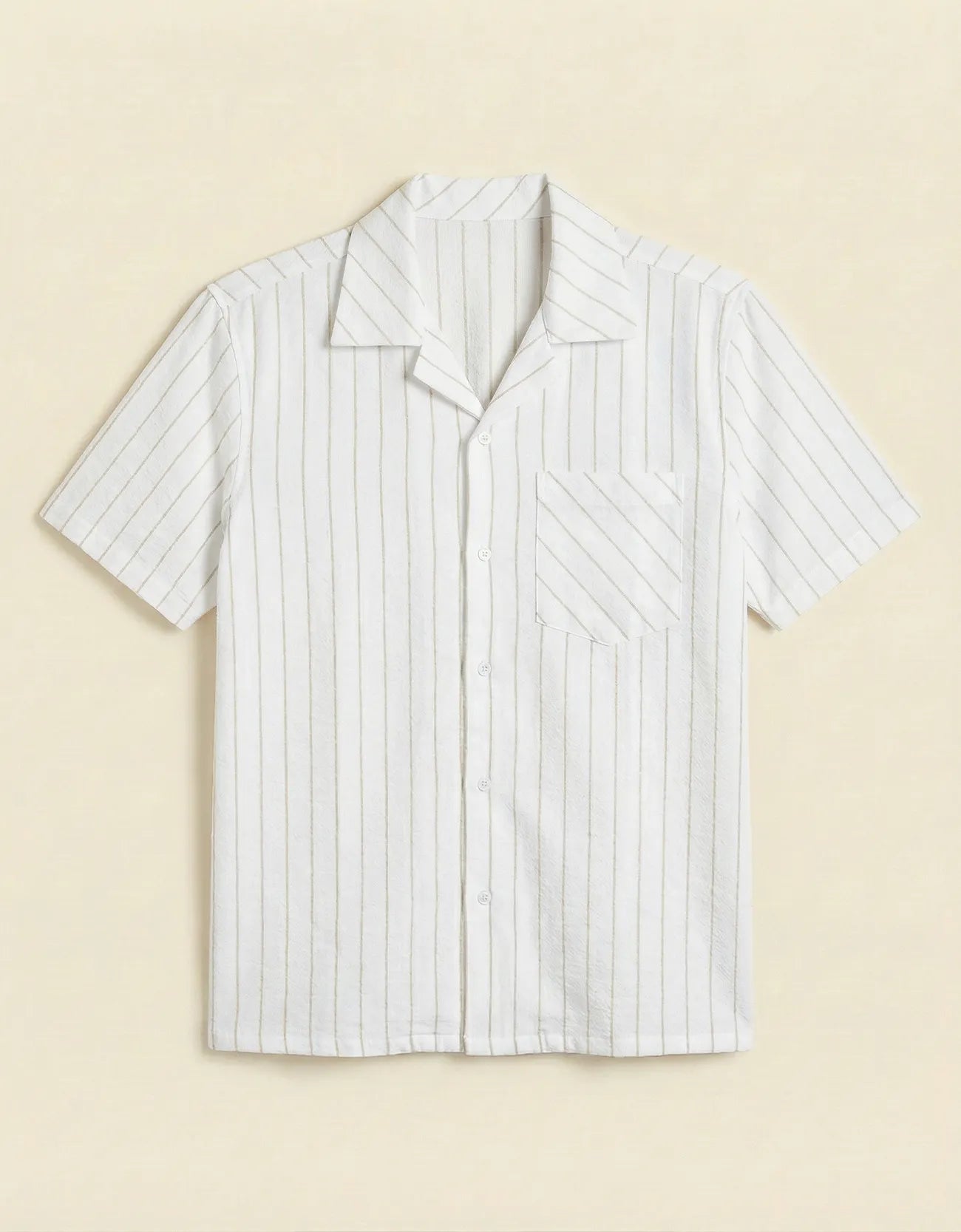 STRIPE TEXTURED CAMP COLLAR SHIRT