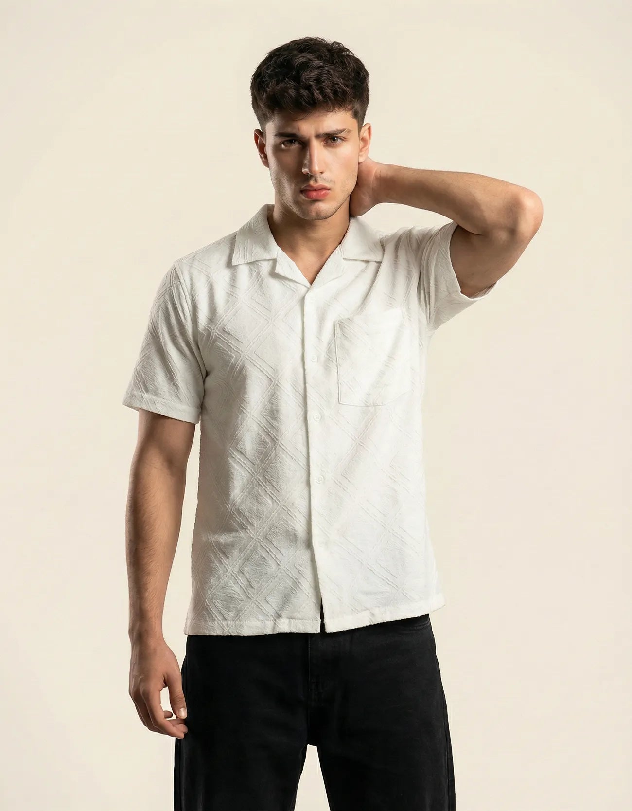 CROCHET CAMP COLLAR SHIRT