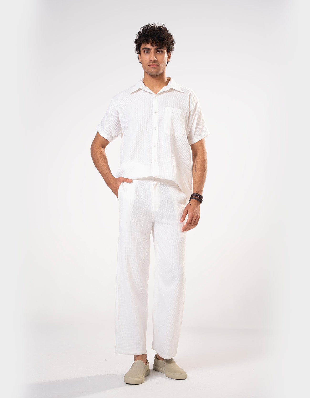 WAFFLE TEXTURED RELAXED PANTS