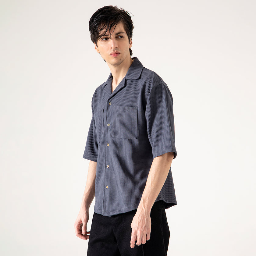 CAMP COLLAR WAFFLE HALF SLEEVES SHIRT