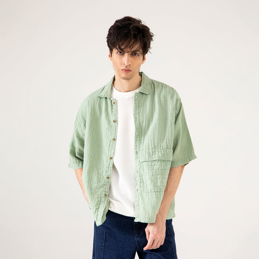 MUSLIN OVERSIZED PATCH POCKET OVERSHIRT