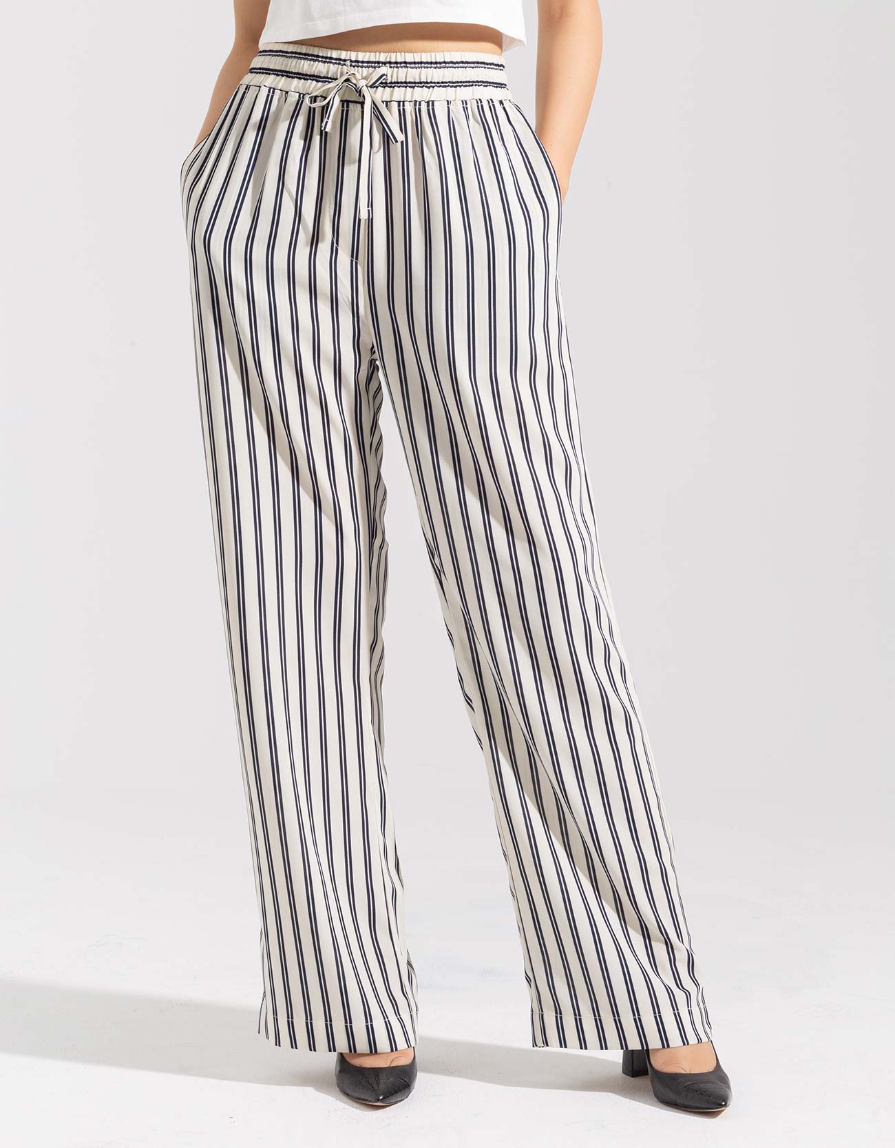 STRIPPED WIDE LEG TROUSERS