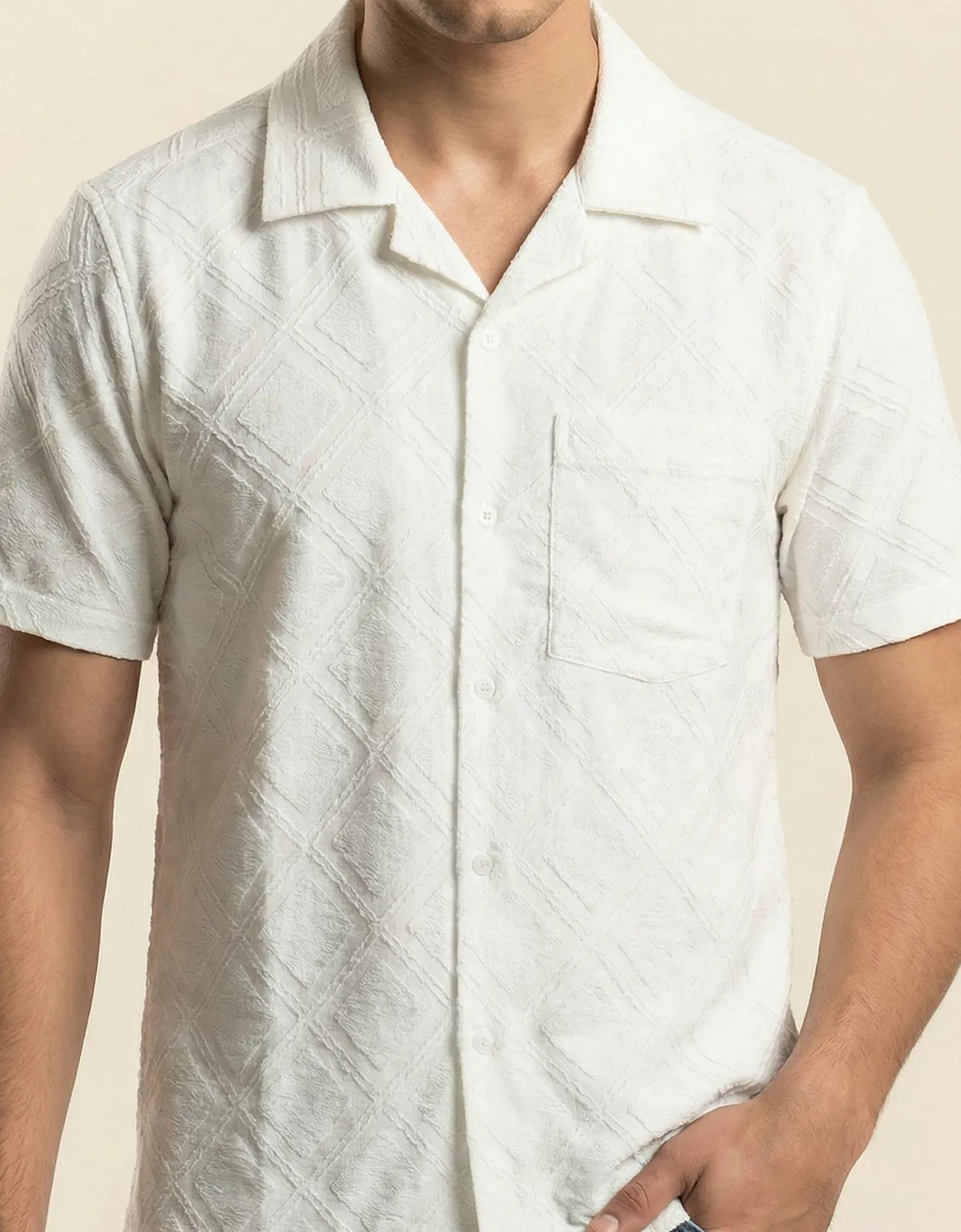 CROCHET CAMP COLLAR SHIRT