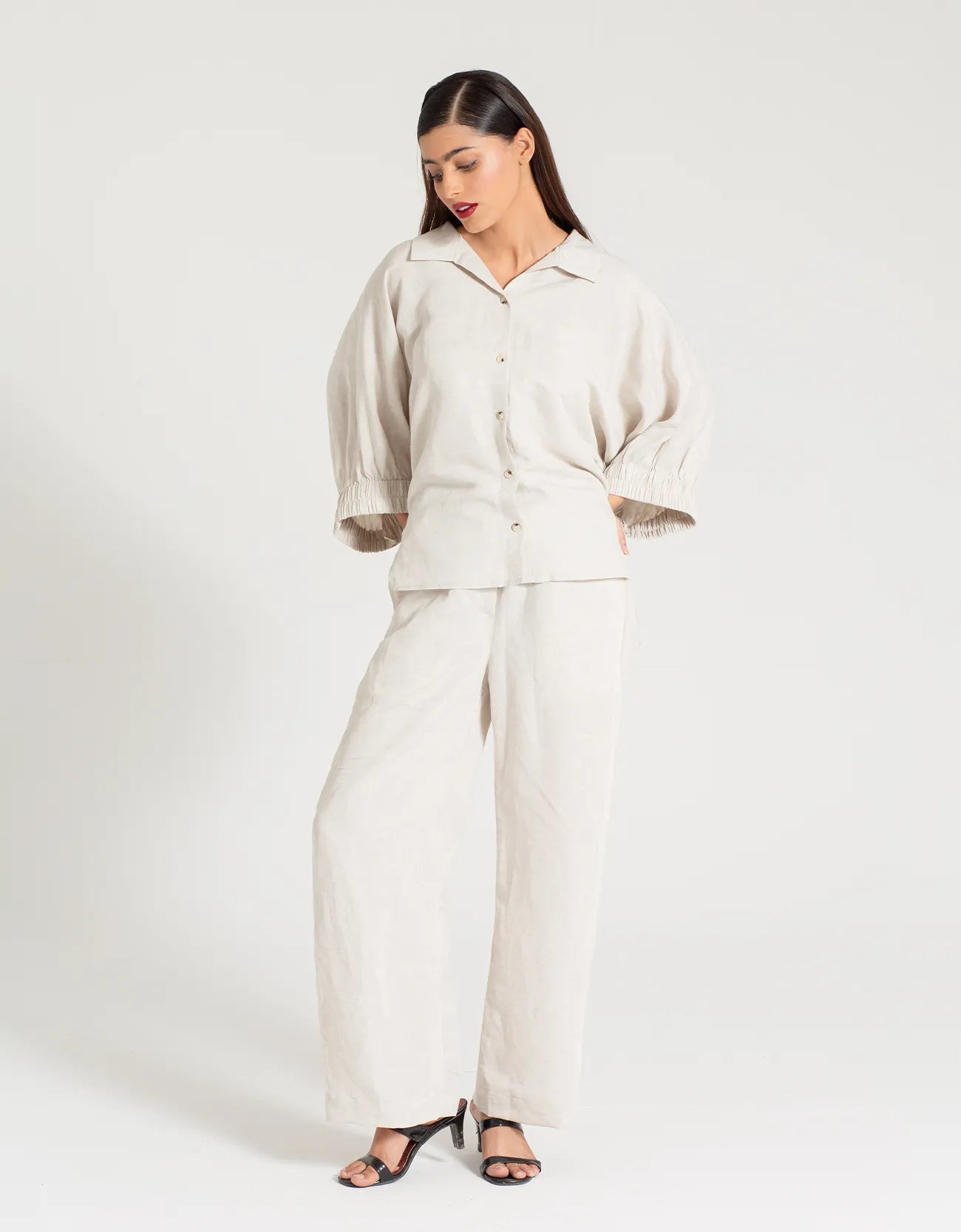 LINEN BATWING COLLARED SHIRT WITH TROUSER