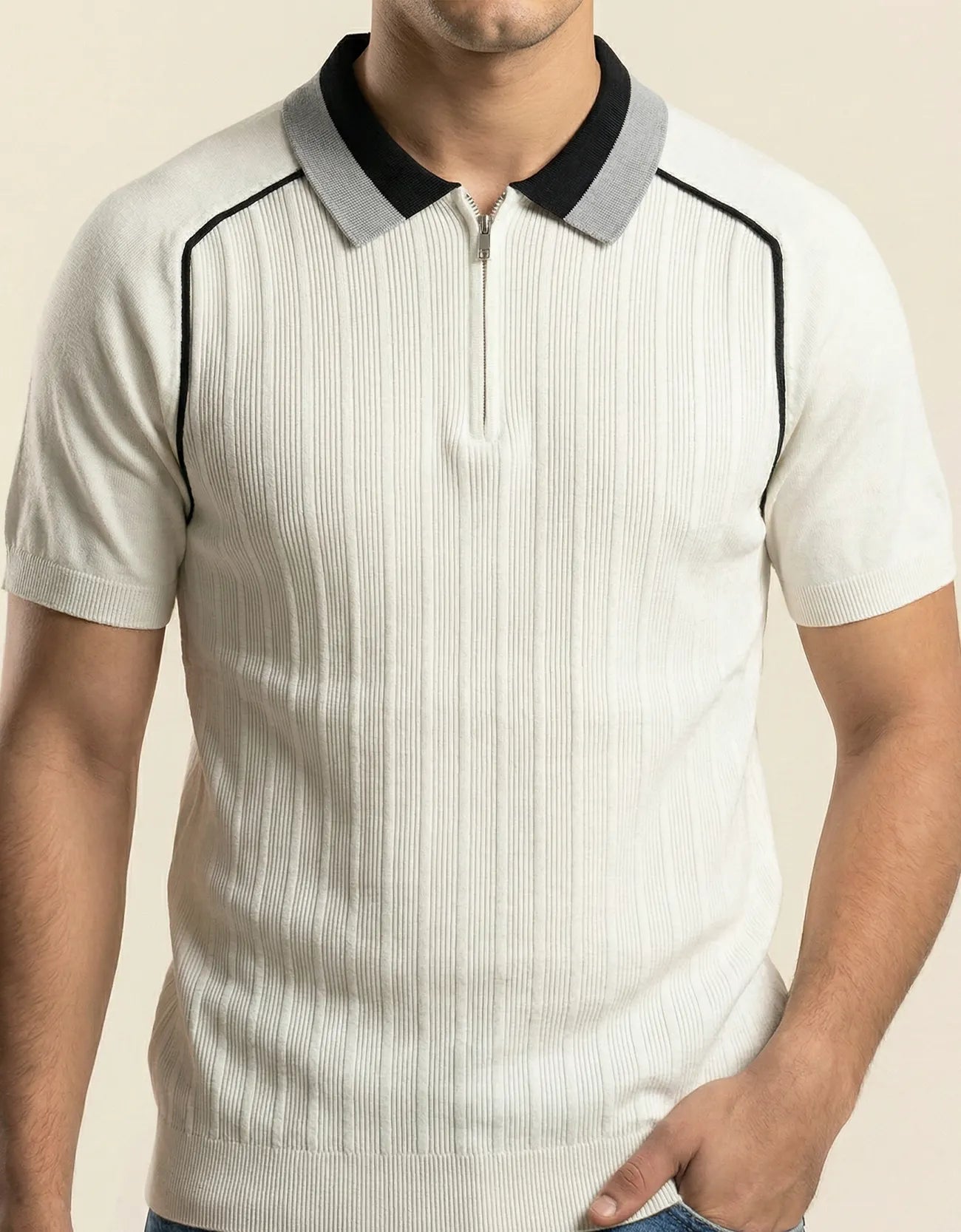 RIB TEXTURED QUARTER ZIPPER