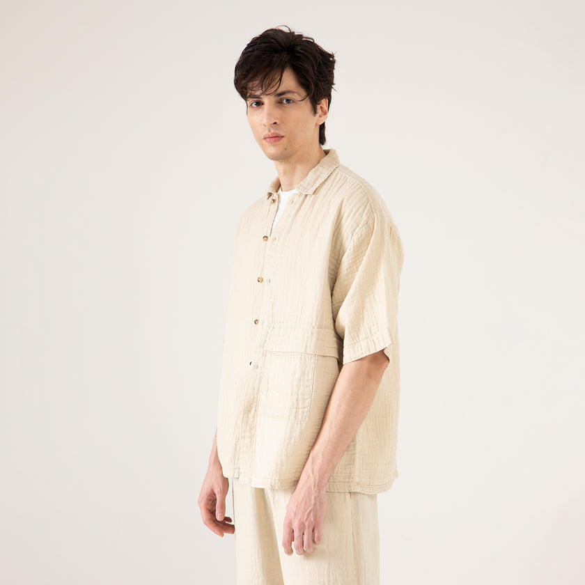 OVERSIZED MUSLIN PATCH POCKET SHIRT OVERSHIRT