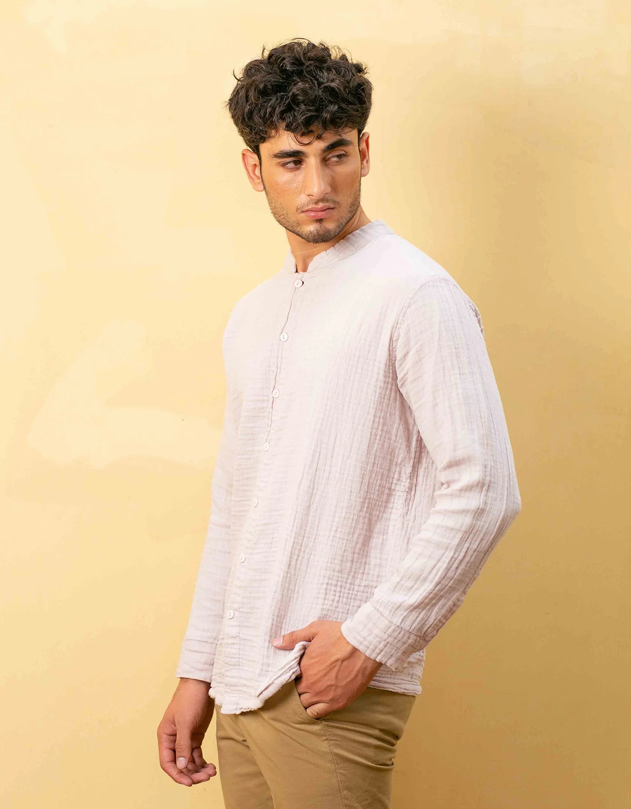 MUSLIN MANDARIN COLLAR SHIRT