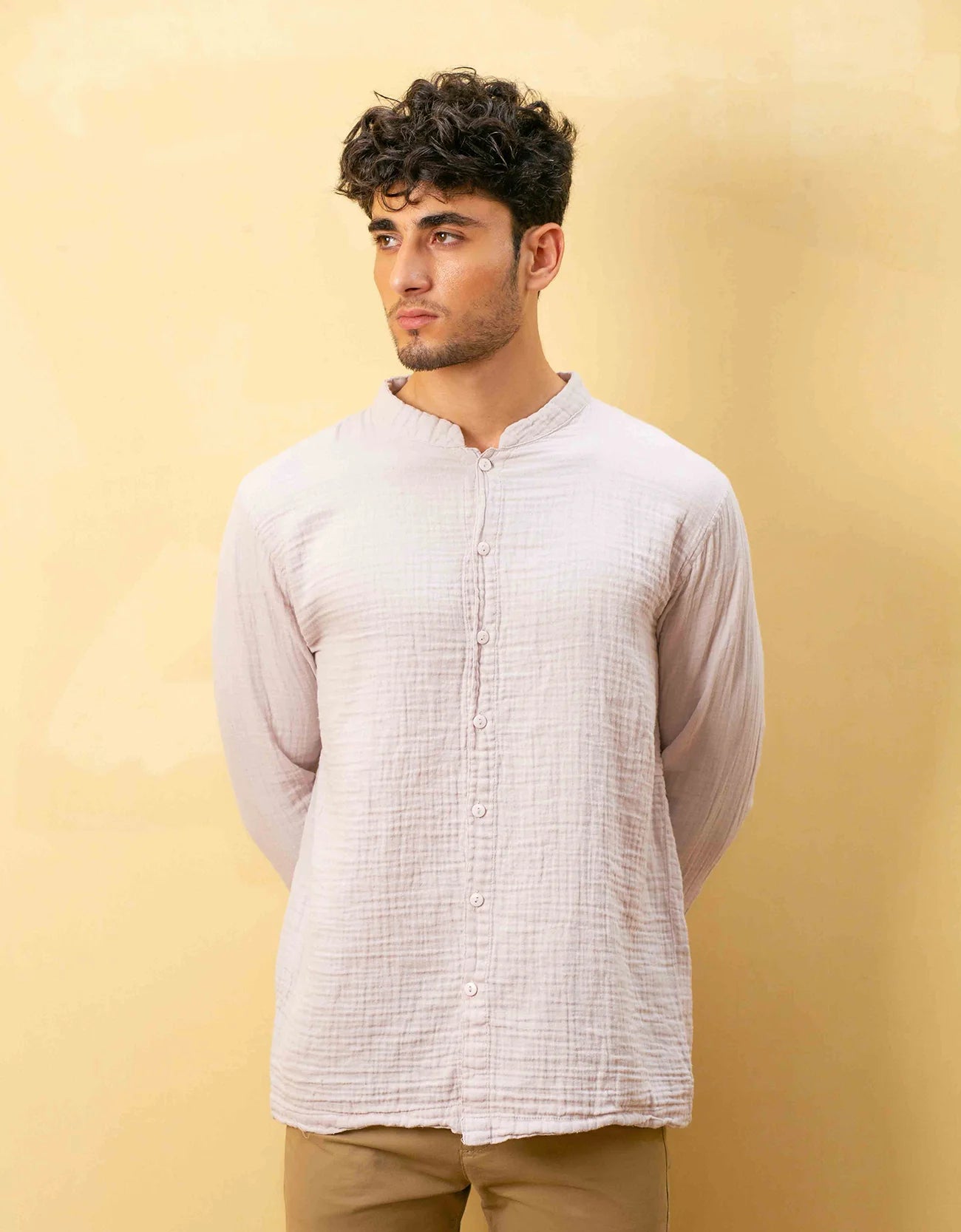 MUSLIN MANDARIN COLLAR SHIRT