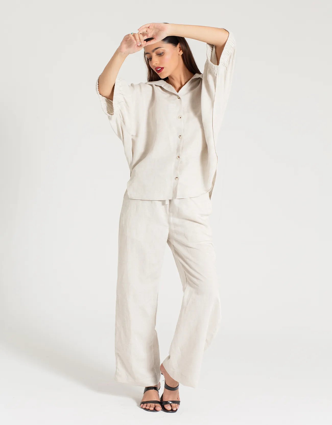 LINEN BATWING COLLARED SHIRT WITH TROUSER