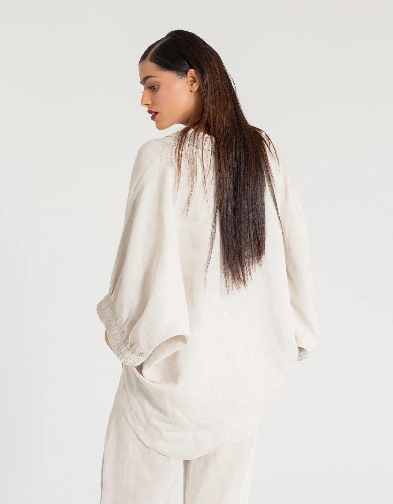 LINEN BATWING COLLARED SHIRT WITH TROUSER