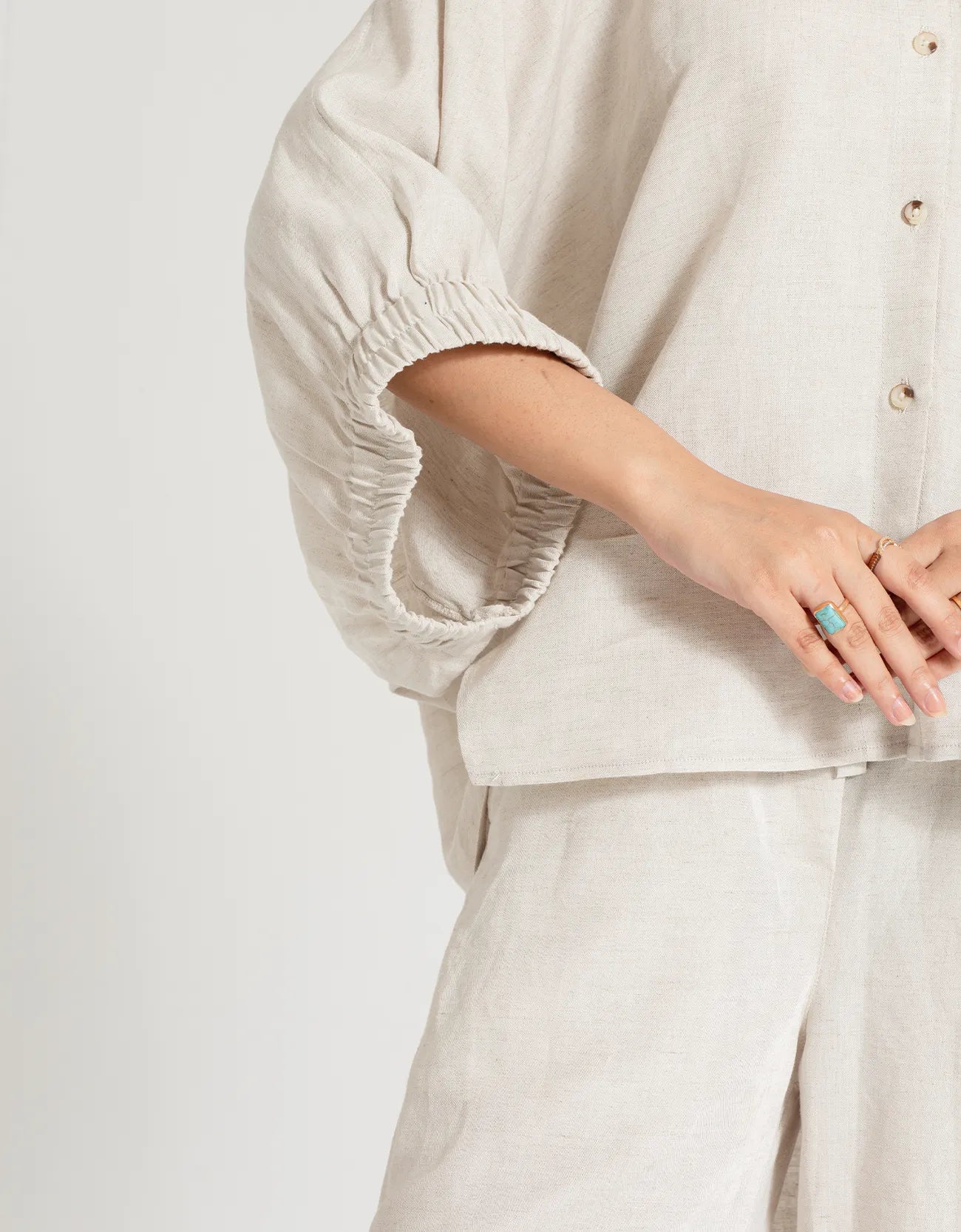 LINEN BATWING COLLARED SHIRT WITH TROUSER