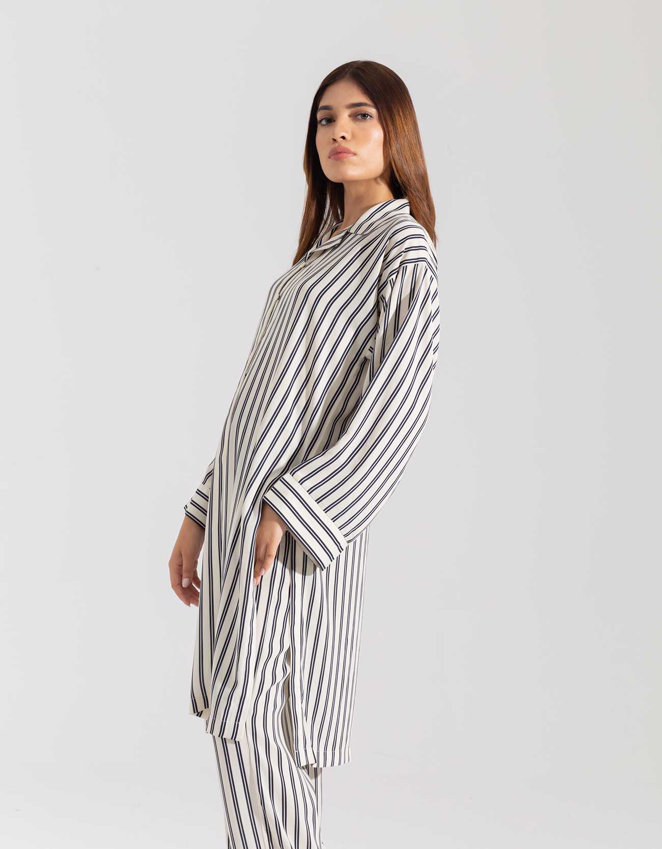 STRIPPED LONG BUTTONED SHIRT