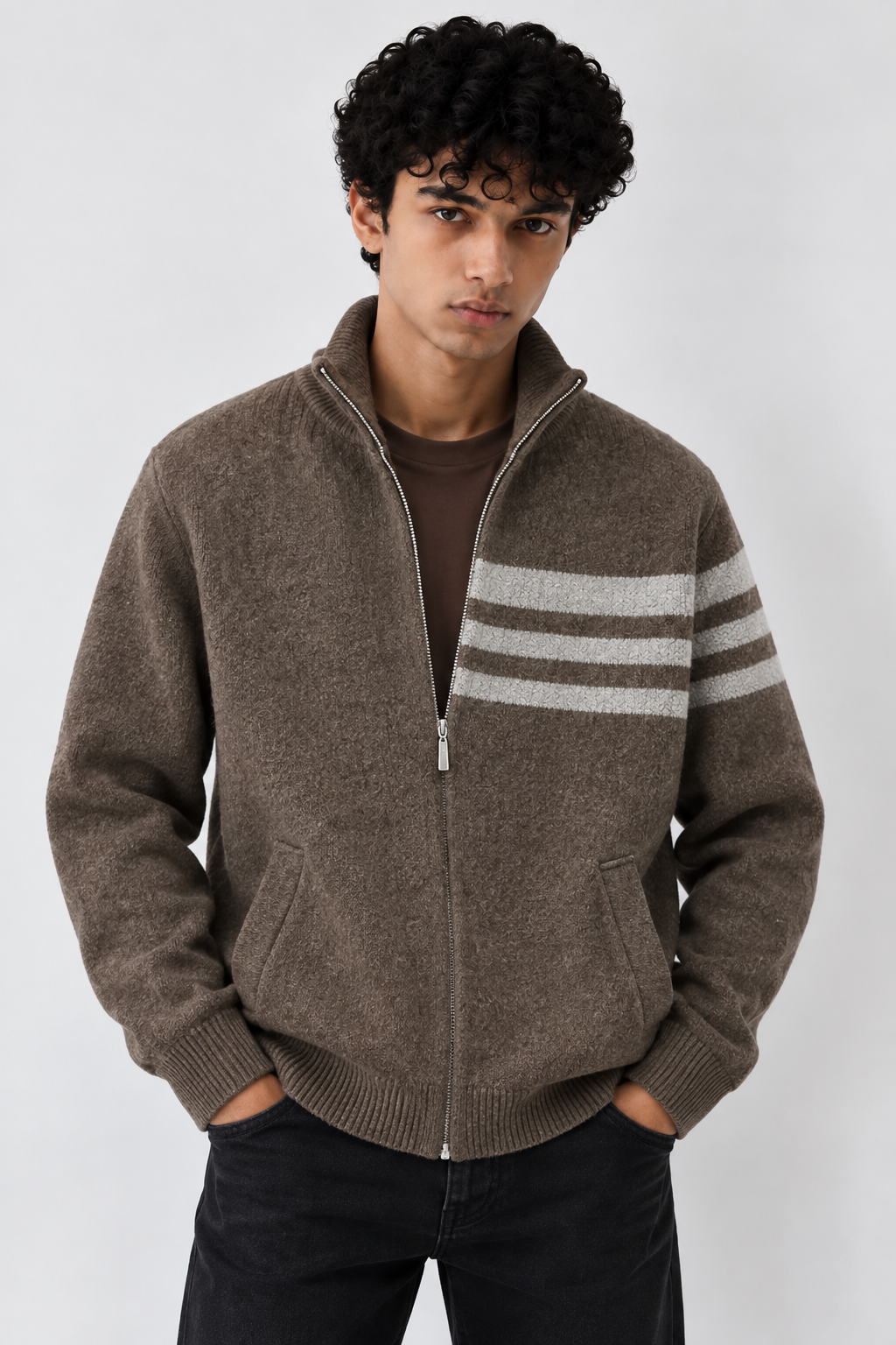 VALMONT ZIP KNIT - Brown