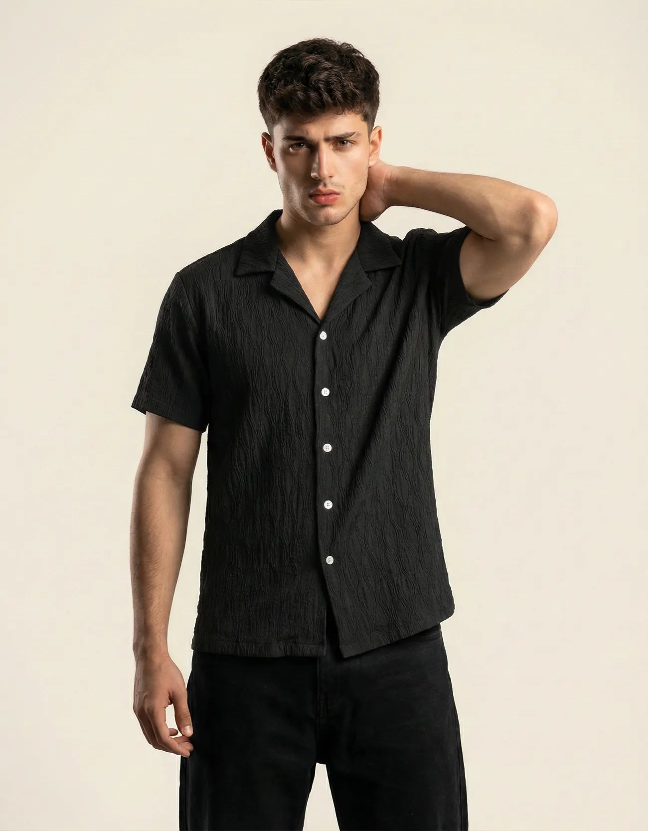 MESH TEXTURED CAMP SHIRT