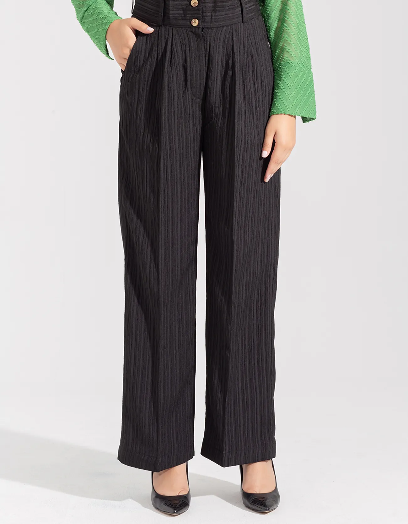 TEXTURED WIDE LEG PANTS