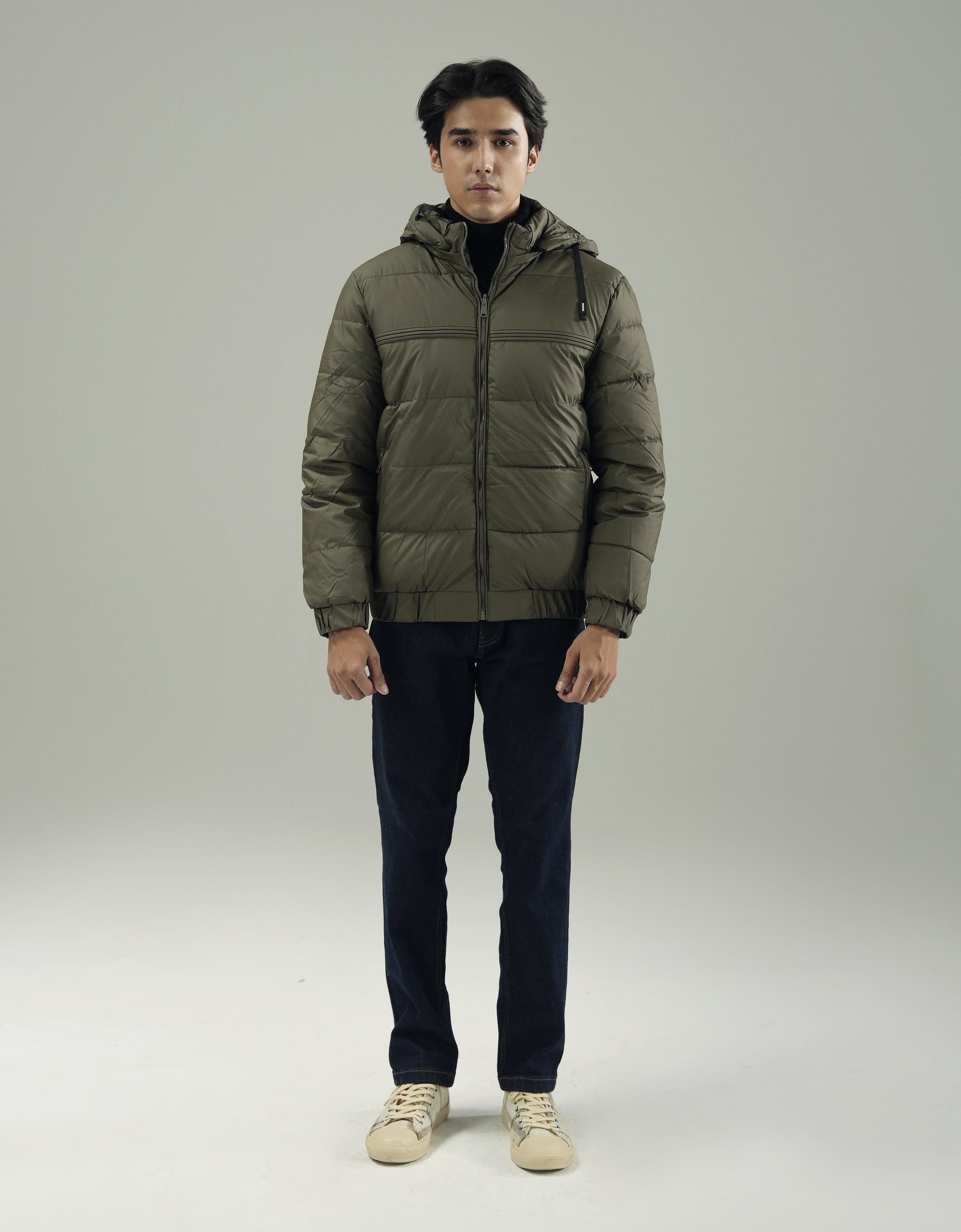 HOODED YOKE DETAIL PUFFER