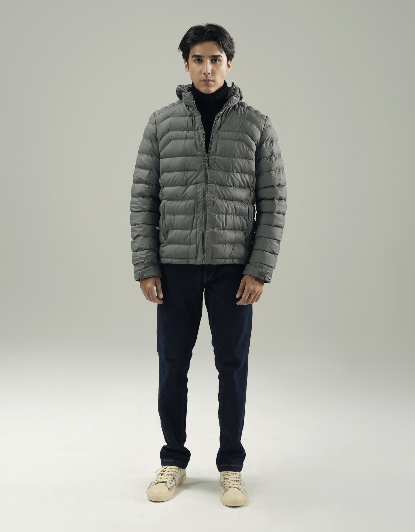 PANELED HOODED PUFFER