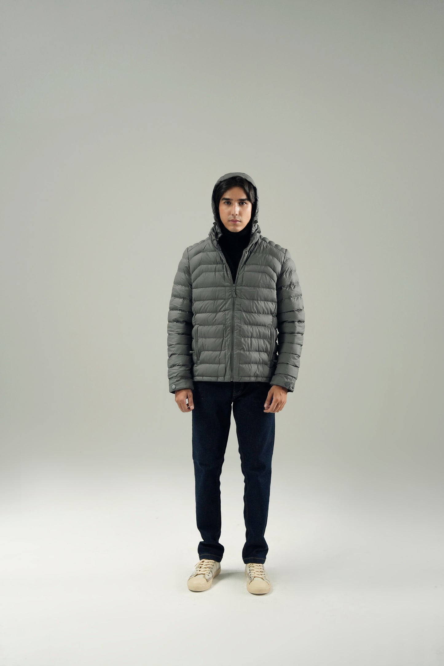 PANELED HOODED PUFFER