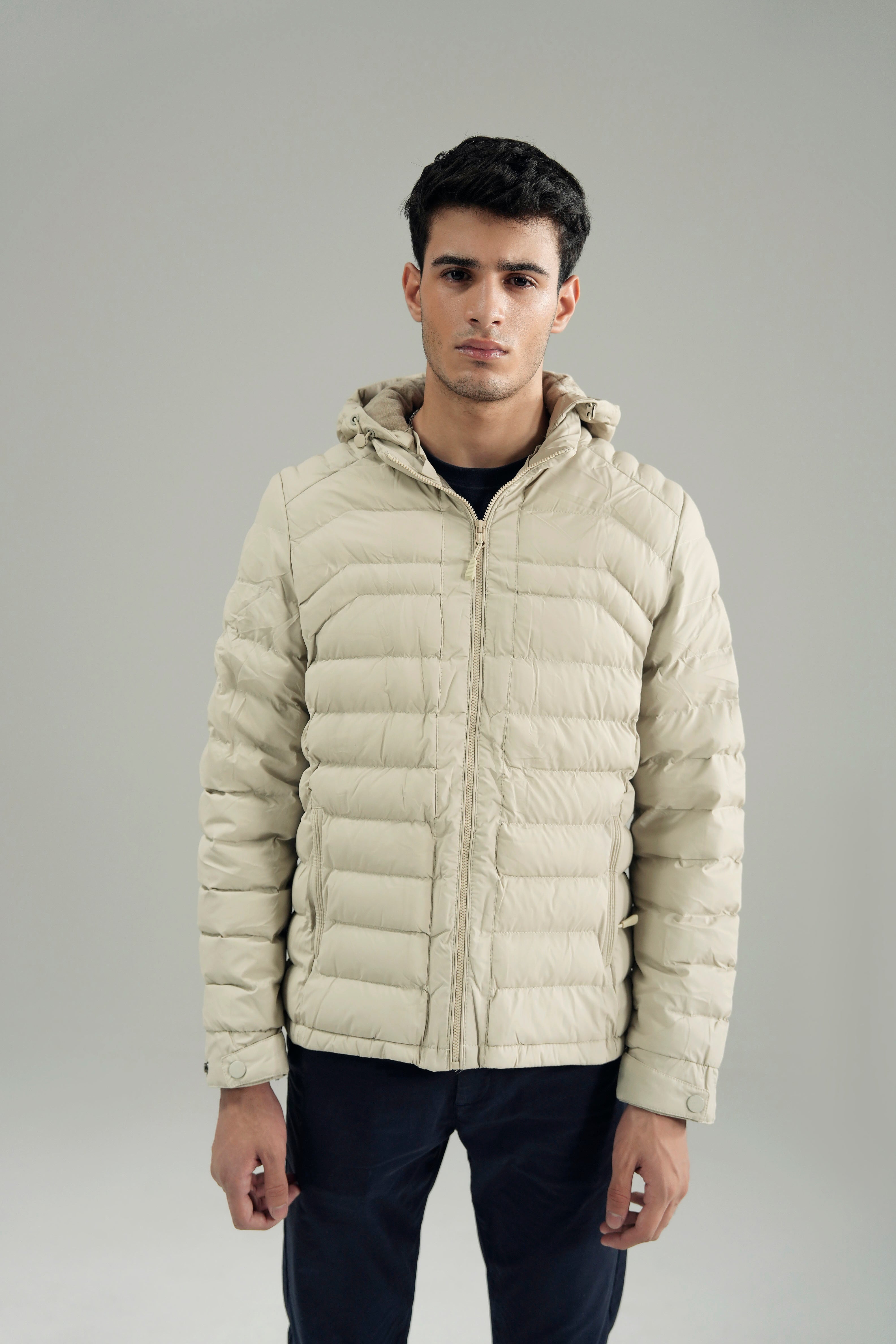 PANELED HOODED PUFFER