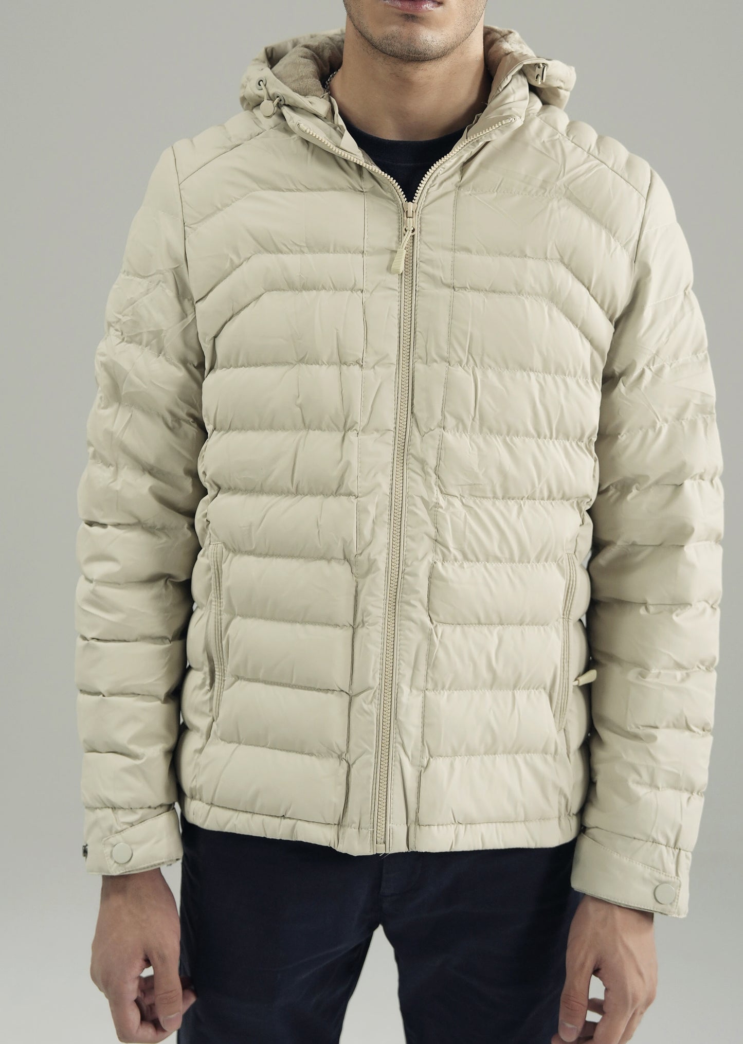 PANELED HOODED PUFFER