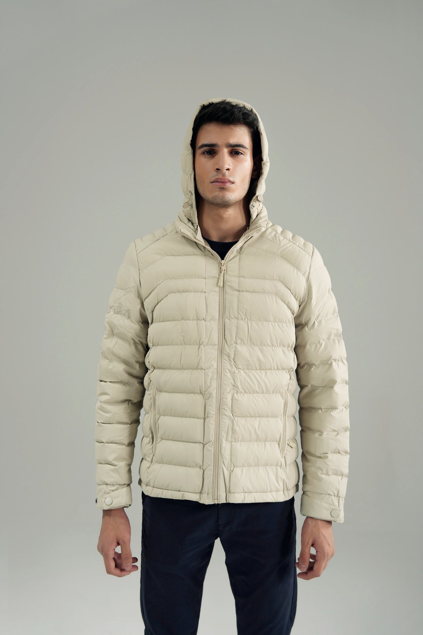 PANELED HOODED PUFFER