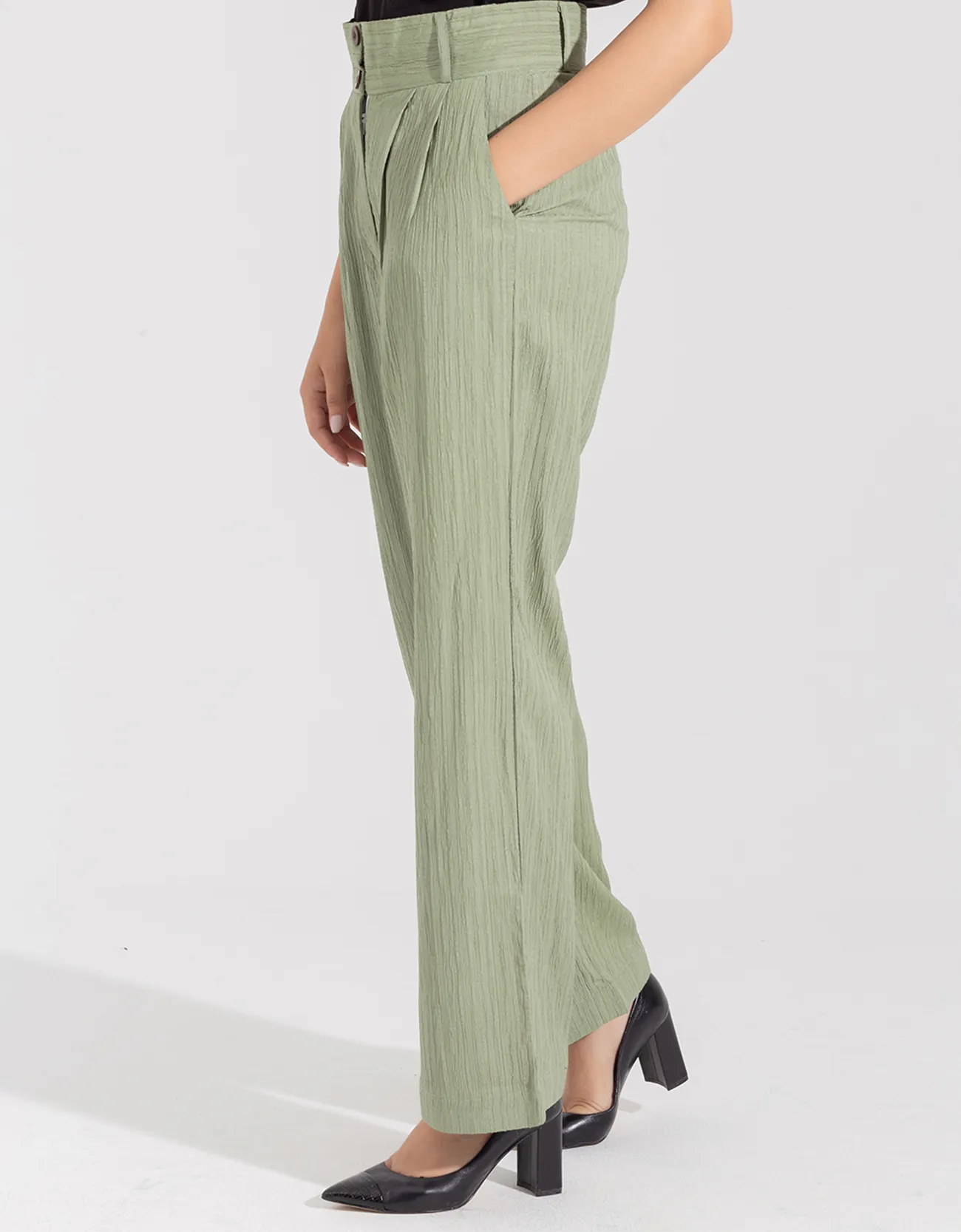 TEXTURED WIDE LEG PANTS