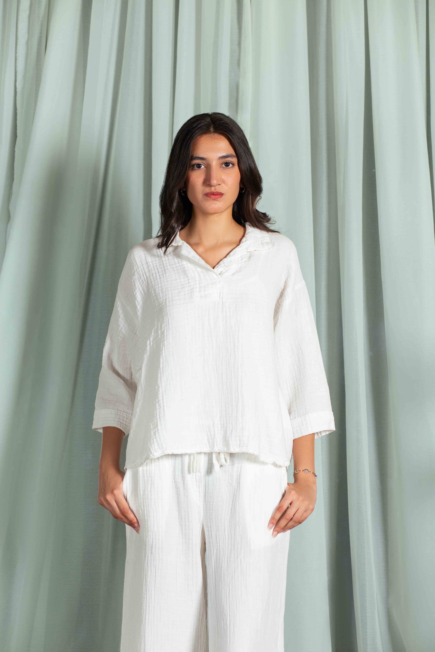 MUSLIN JHONNY COLLAR SHIRT