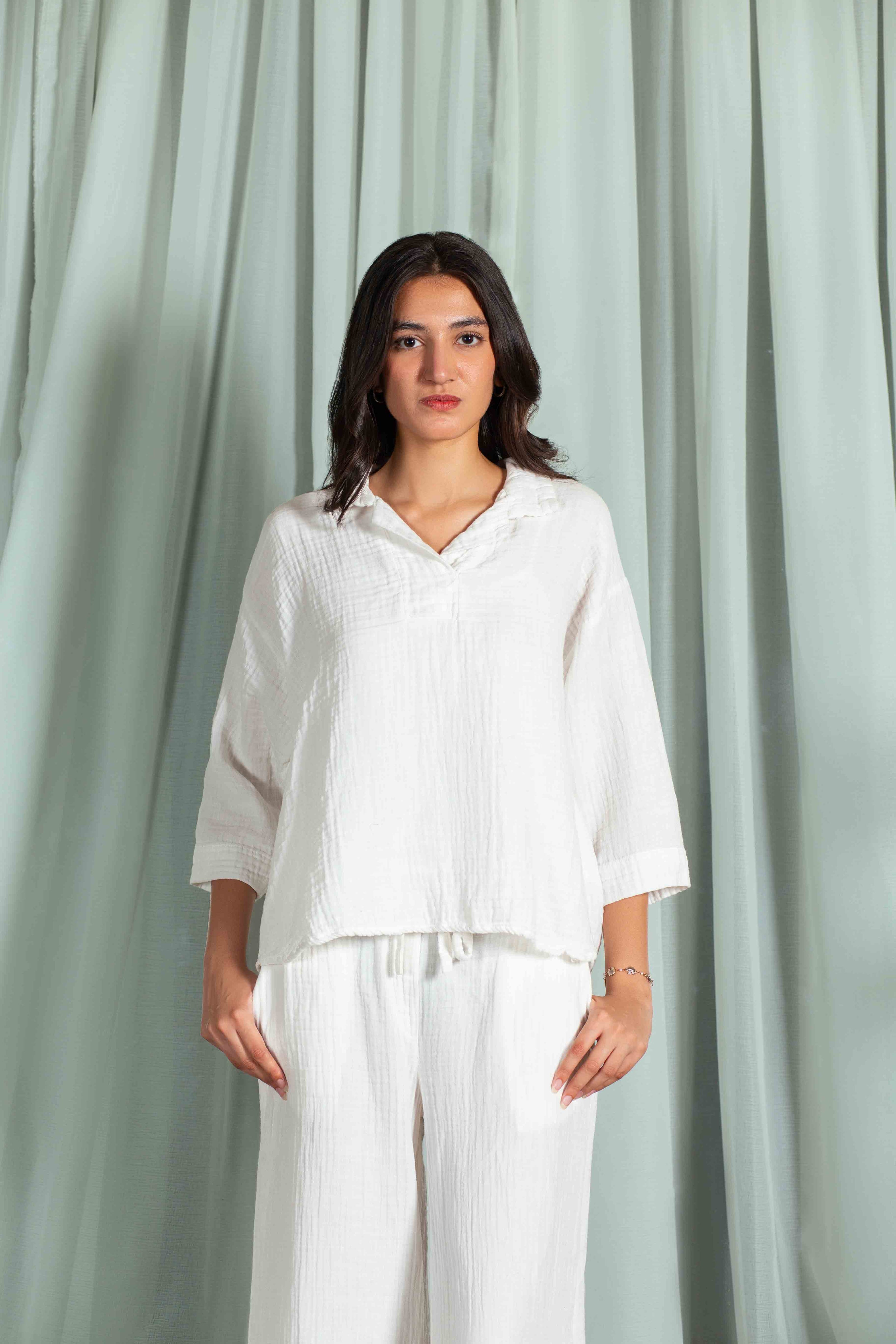 MUSLIN JHONNY COLLAR SHIRT