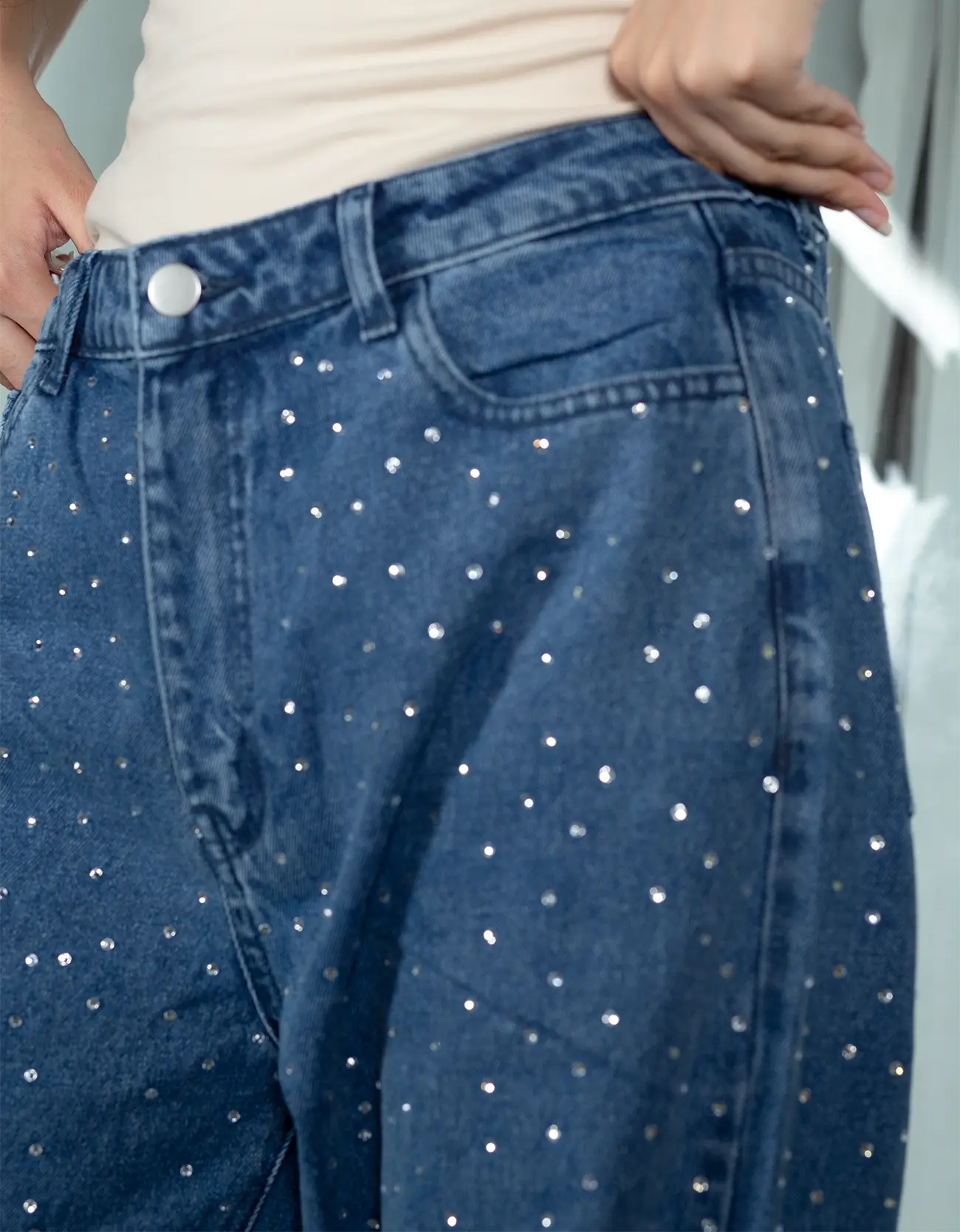 RHINESTONE WIDE LEG JEANS