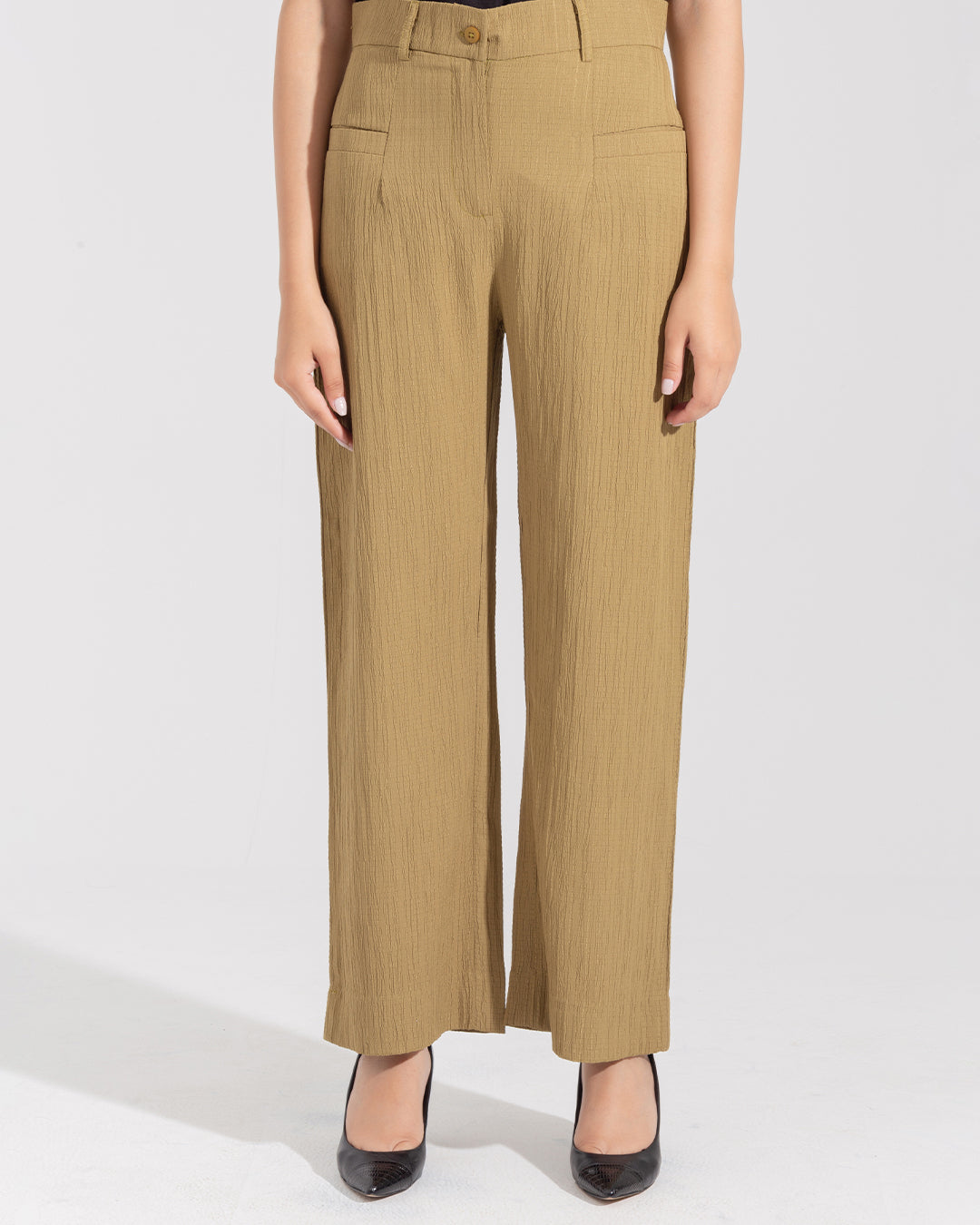 TEXTURED WIDE LEG PANTS