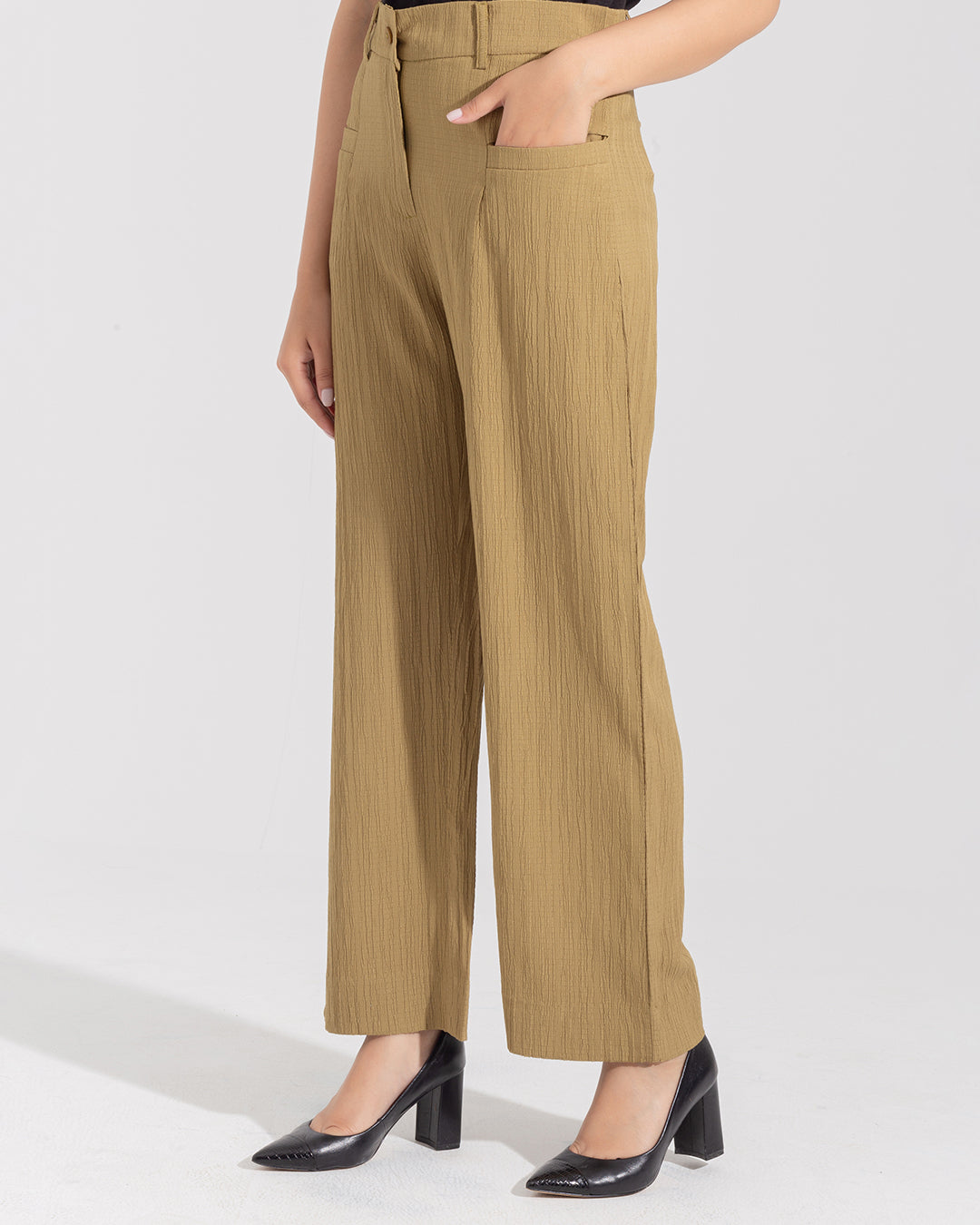 TEXTURED WIDE LEG PANTS