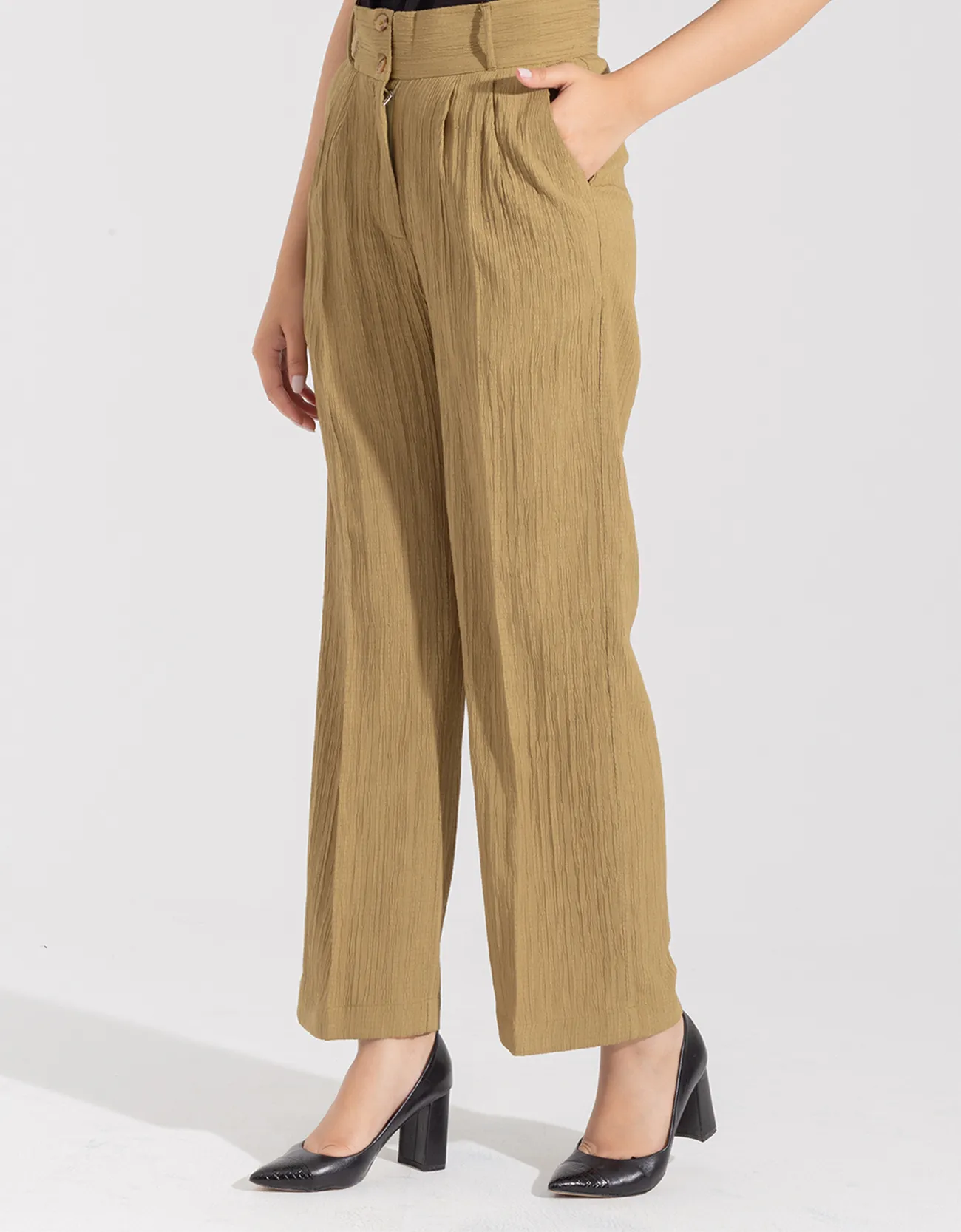 TEXTURED WIDE LEG PANTS