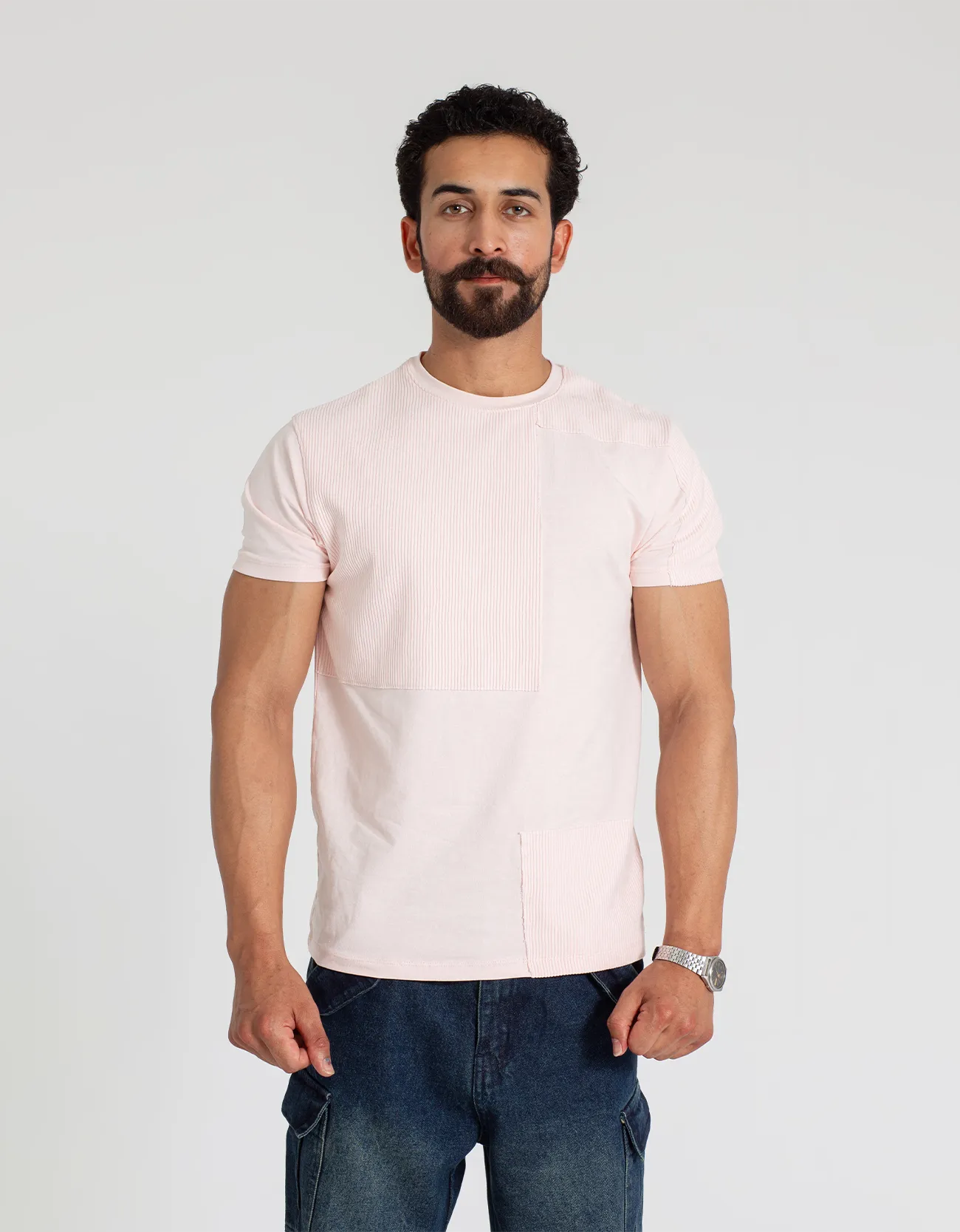 TEXTURED PANELLED T-SHIRT