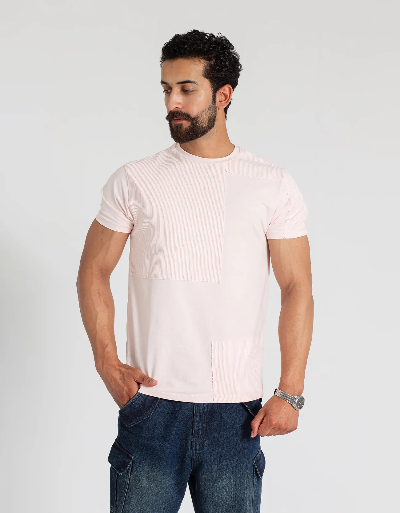 TEXTURED PANELLED T-SHIRT